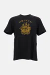Alexander Mcqueen Crewneck T-shirt With Gold Ship Graphic In Black