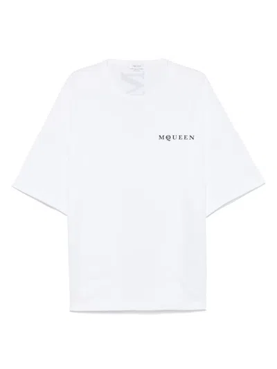 Alexander Mcqueen Oversized Heavy Cotton T-shirt With Mcqueen Logo Prints In White
