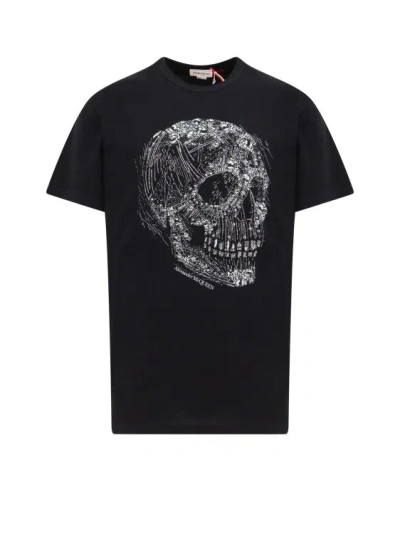 Alexander Mcqueen Cotton T-shirt With Crystal Skull Print In Black