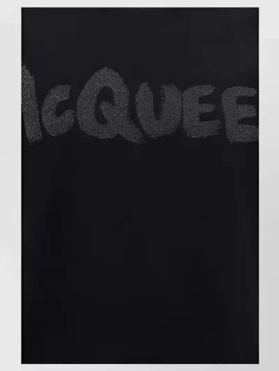 Alexander Mcqueen Cotton T-shirt With Glitter Finish And Iconic Graffiti Print In Black