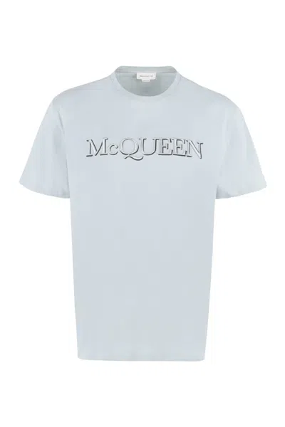 Alexander Mcqueen Logo-print Cotton T-shirt In Light Blue