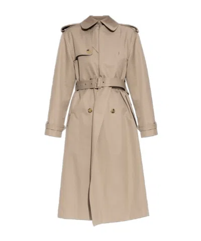 Alexander Mcqueen Cotton Trench Coat With Belt In Brown