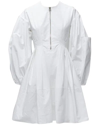 Alexander Mcqueen Cotton Zip Puff Sleeve Dress In White
