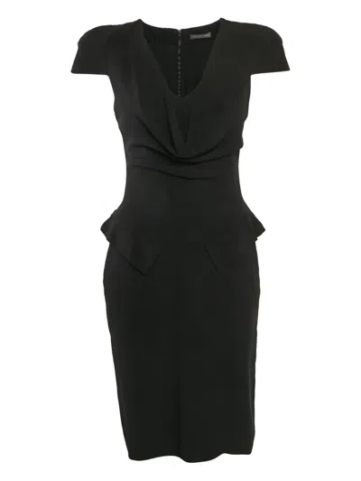 Pre-owned Alexander Mcqueen Cowl-neck Peplum Dress In Black