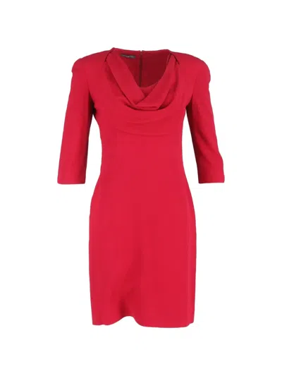 Pre-owned Alexander Mcqueen Cowl-neck Wool Dress In Red