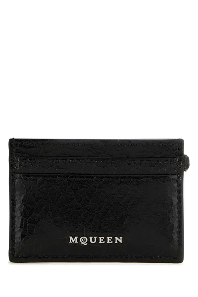 Alexander Mcqueen Crackled Leather Card Wallet In Black