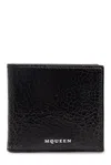 Alexander Mcqueen Crackled Logo Lettering Bi-fold Wallet In Nero E Beige