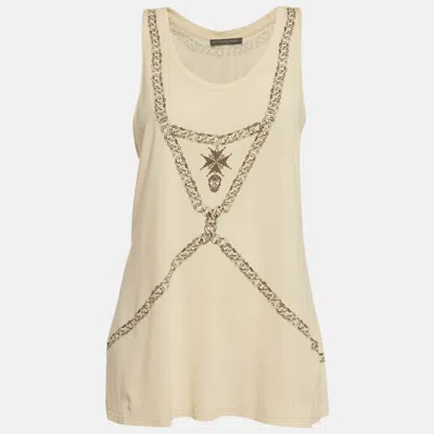 Pre-owned Alexander Mcqueen Cream Chain Printed Cotton Knit Crossover Back Tank Top M In White