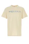 Alexander Mcqueen Men Cotton T-shirt With A Flocked Logo Printed In Neutral