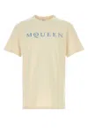 Alexander Mcqueen Men Cotton T-shirt With A Flocked Logo Printed In Yellow