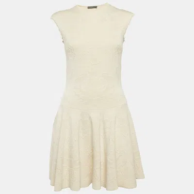 Pre-owned Alexander Mcqueen Cream Jacquard Stretch Knit Sleeveless Mini Dress M