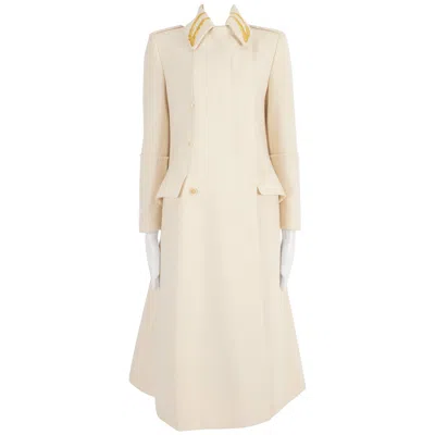 Pre-owned Alexander Mcqueen Cream Molten Wool Coat With Gold Embroidery, Fw 2001 In White