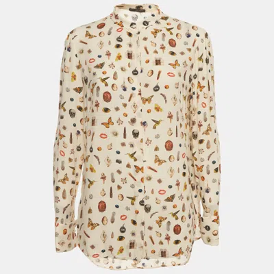 Pre-owned Alexander Mcqueen Cream Obsession Print Silk Crepe Blouse M