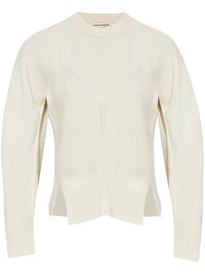 ALEXANDER MCQUEEN ALEXANDER MCQUEEN CREAM WHITE GEOMETRIC-PATTERN SWEATER