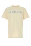 Alexander Mcqueen Men Cotton T-shirt With A Flocked Logo Printed In Neutral