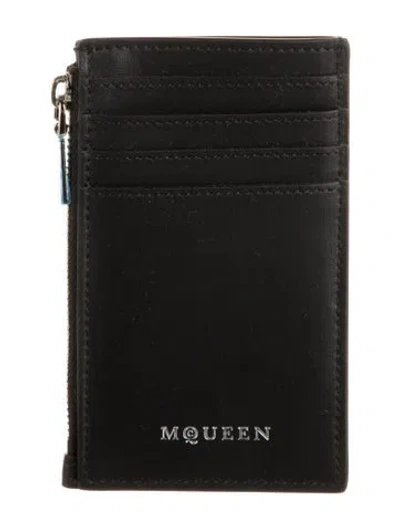 Pre-owned Alexander Mcqueen Credit Card Case Leather Wallet In Black