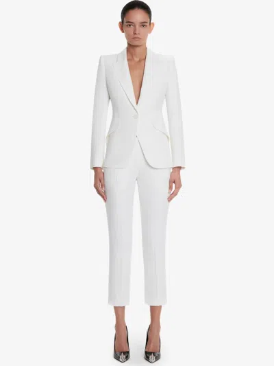 Alexander Mcqueen Leaf Crepe Cigarette Trousers In Optical White