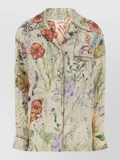 Alexander Mcqueen Crepe Shirt Floral Motif Long Sleeves In Green
