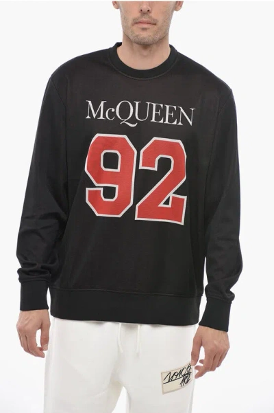 Alexander Mcqueen Crew Neck 92 Cotton Blend Sweatshirt In Black