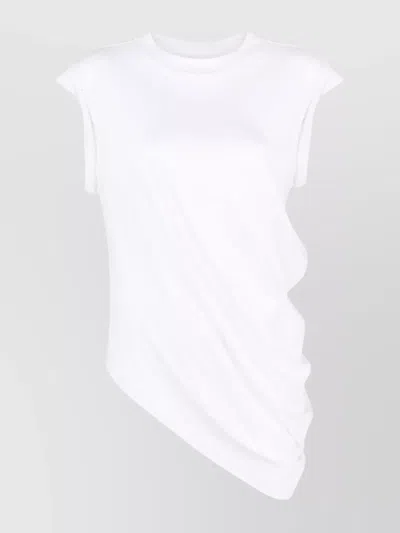 Alexander Mcqueen Crew Neck Cap Sleeve Asymmetric Hem Top In White