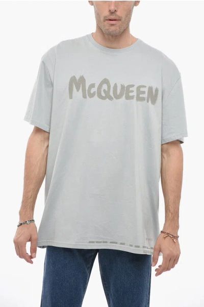 Alexander Mcqueen Crew Neck Cotton T-shirt With Printed Logo In Multi