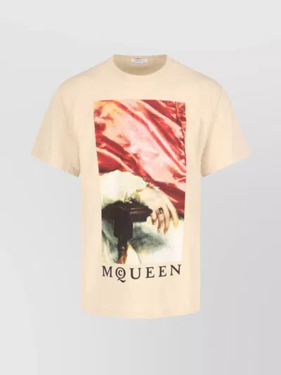 Alexander Mcqueen Crew Neck Graphic Print Short Sleeves In Neutrals