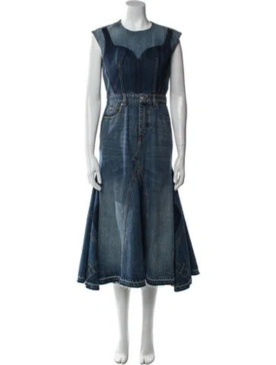 Pre-owned Alexander Mcqueen Crew Neck Long Dress In Blue