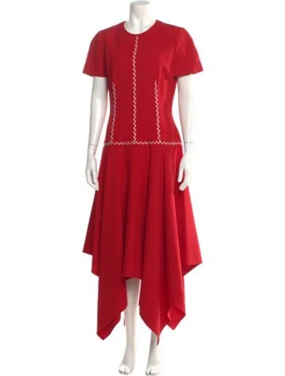 Pre-owned Alexander Mcqueen Crew Neck Long Dress In Red