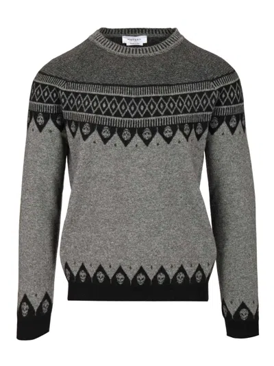 ALEXANDER MCQUEEN CREW NECK LONG SLEEVE KNITWEAR GREY
