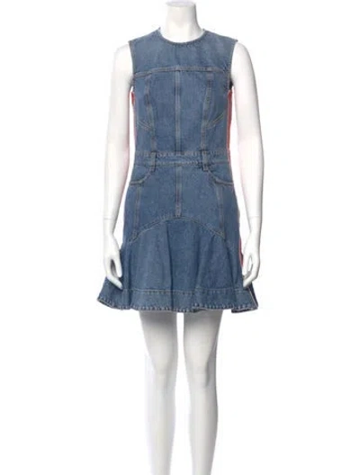 Pre-owned Alexander Mcqueen Crew Neck Mini Dress In Blue