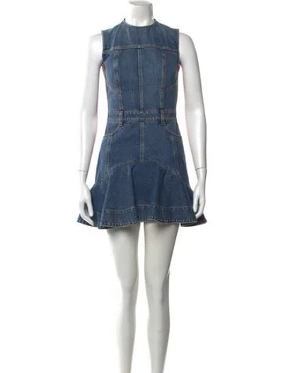 Pre-owned Alexander Mcqueen Crew Neck Mini Dress In Blue