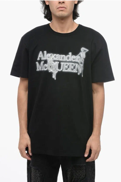 Alexander Mcqueen Man T-shirt Black Size L Cotton In Blackwhite