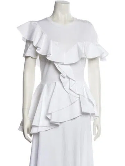 Pre-owned Alexander Mcqueen Crew Neck Short Sleeve Blouse In White