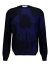 Alexander Mcqueen Merino Wool Exploded Skull Jumper In Blue