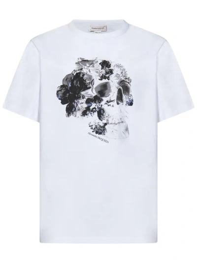 Alexander Mcqueen Fold Skull T-shirt In Bianco