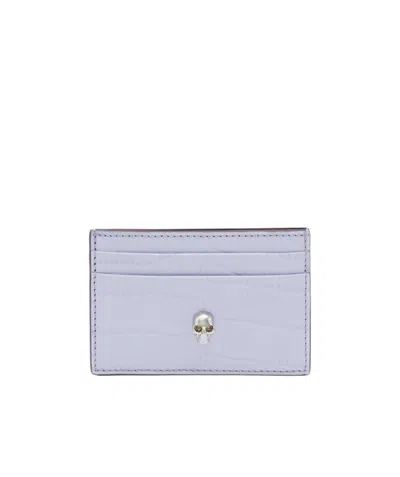 Alexander Mcqueen Croc-effect Skull-stud Cardholder In Purple