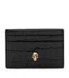Alexander Mcqueen Croc-embossed Leather Skull Card Holder In Black