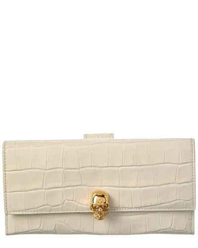 Alexander Mcqueen Croc-embossed Leather Wallet In White