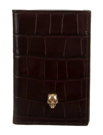 Pre-owned Alexander Mcqueen Croc Embossed Wallet In Burgundy