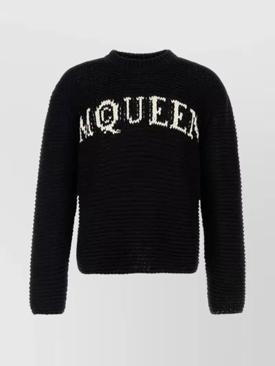 Alexander Mcqueen Mcqueen Textured Cotton Sweater With Inlaid Logo In Black