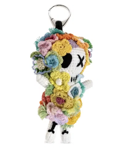 Alexander Mcqueen Crochet Floral-embellished Bag Charm In Multi