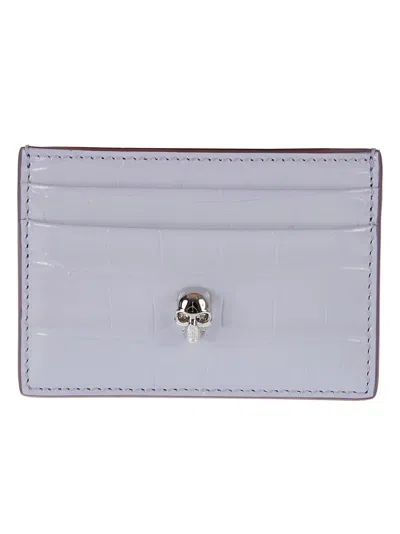 Alexander Mcqueen Croco Embossed Skull Card Holder In Lavender