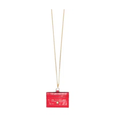 Alexander Mcqueen Crocodile-effect Leather Chain Cardholder In Red