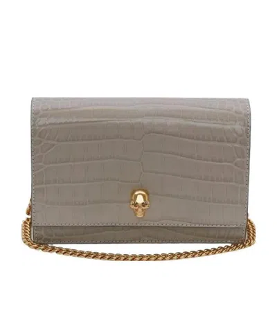 Alexander Mcqueen Crocodile-effect Leather Mini Bag In Brown