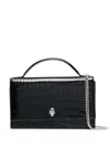 Alexander Mcqueen Medium Skull Croc Embossed Leather Top Handle Bag In Black