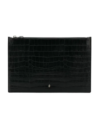 Alexander Mcqueen Crocodile Tattoo Handbag In Black