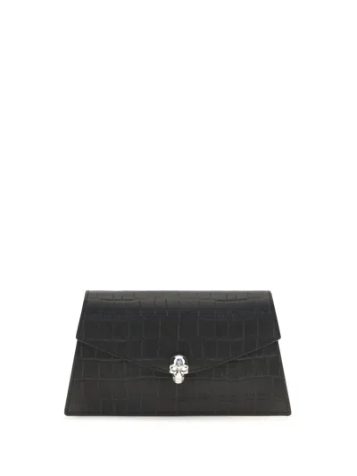 Alexander Mcqueen Crocodile-embossed Calf Leather Clutch In Black