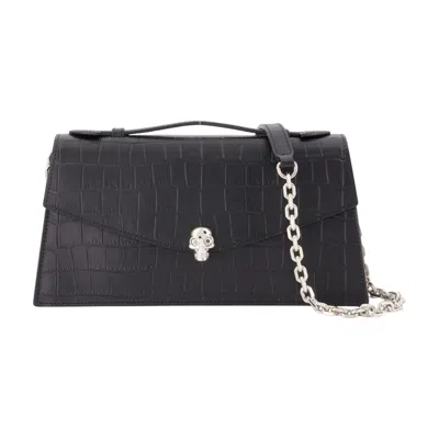 Alexander Mcqueen Crocodile-embossed Calfskin Clutch In Black