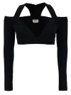 Alexander Mcqueen Black Cropped Top With Shoulders Cut-out In Stretch Viscose Blend Woman In Nero