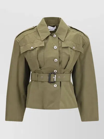 Alexander Mcqueen Cropped Belted High-neck Military Jacket In Green